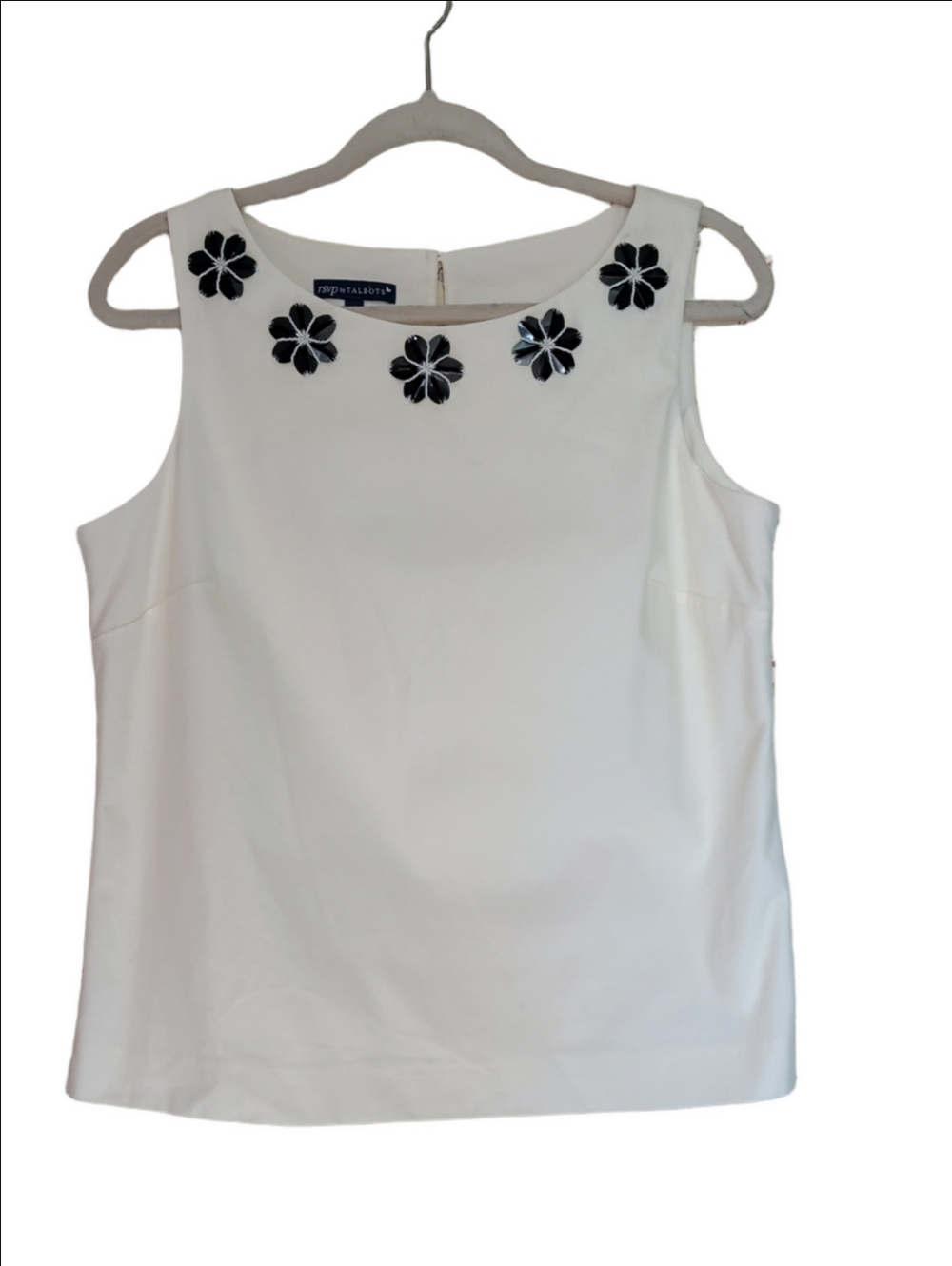 NWOT Talbots Top White Sleeveless Embellished Floral Shells Fancy Upscale 10p